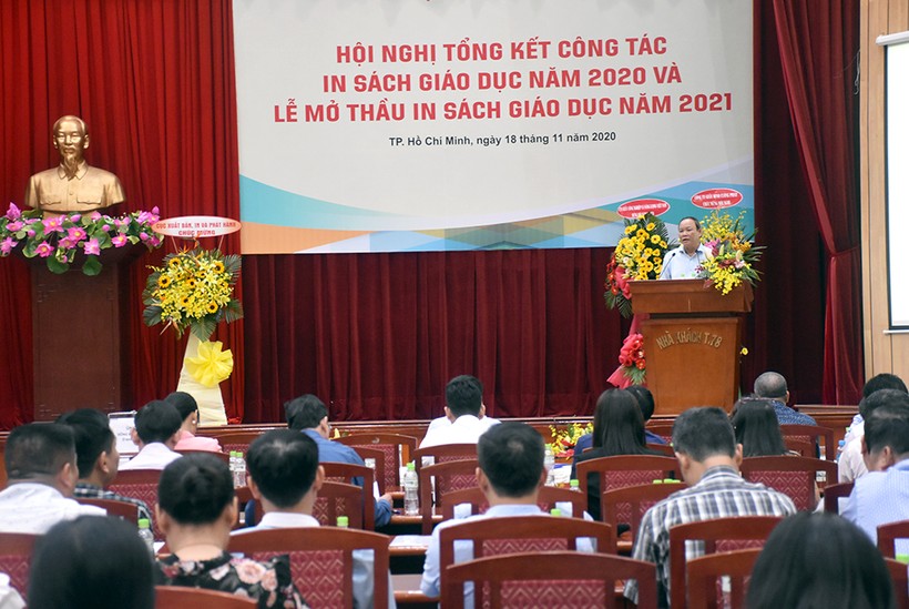 Ông Nguyễn Đức Thái - Chủ tịch Hội đồng thành viên NXB Giáo dục Việt Nam phát biểu tại Hội nghị.