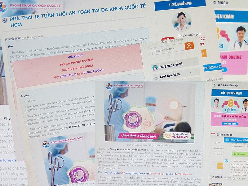 Nhan nhản các trang thông tin điện tử quảng cáo phá thai trên 10 tuần tuổi như dakhoadaidong.vn, dakhoaquocte.net.vn, phathai2.dakhoahoancau.v…