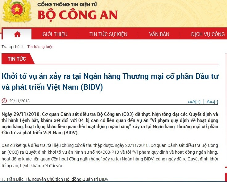 Khởi tố, bắt tạm giam nguyên Chủ tịch HĐQT BIDV Trần Bắc Hà