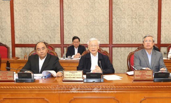 Tổng Bí thư, Chủ tịch nước Nguyễn Phú Trọng chủ trì họp Bộ Chính trị. Ảnh: TTXVN 