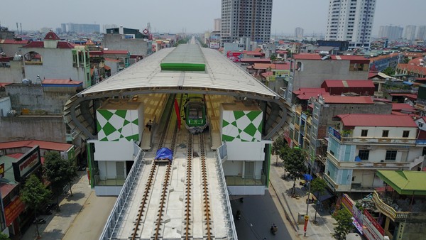 Dự án đường sắt đô thị Cát Linh - Hà Đông nhìn từ trên cao.