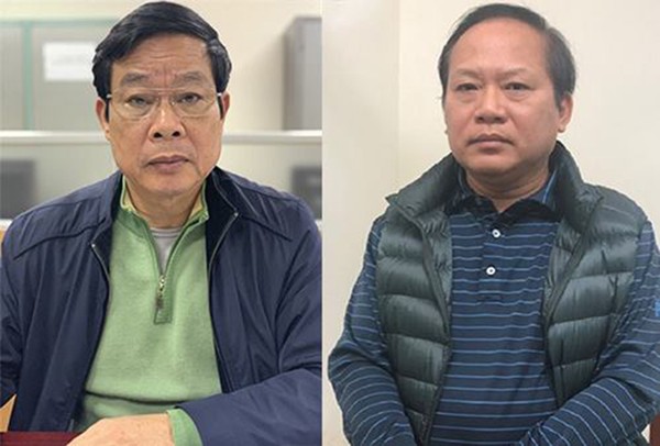 Ông Nguyễn Bắc Son và ông Trương Minh Tuấn tại cơ quan điều tra khi bị bắt vào tháng 2. Ảnh: Bộ Công an