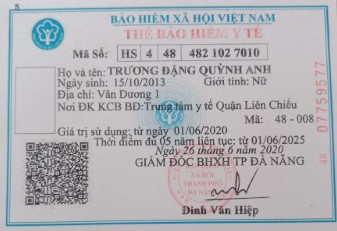 Thẻ BHYT của HS Trương Đặng Quỳnh Anh bị sai thông tin và thời gian 5 năm liên tục.