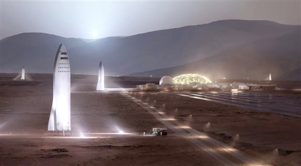 Mô phỏng tàu Starship trên bề mặt sao Hỏa.