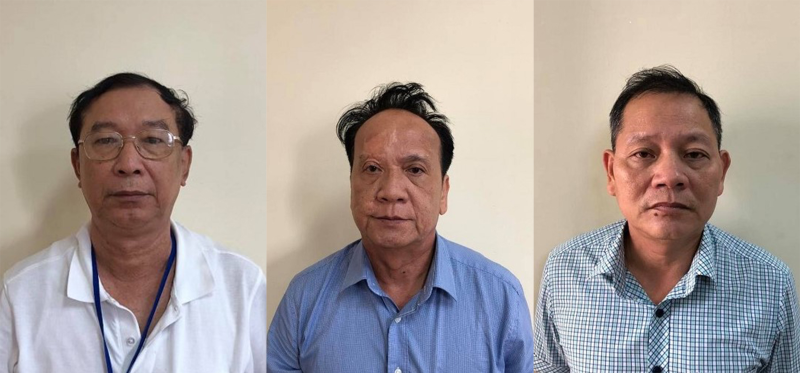 Bị can Võ Thanh Bình (trái), Lê Văn Trang (giữa) và Nguyễn Thái Thanh vừa bị khởi tố. Ảnh: IT