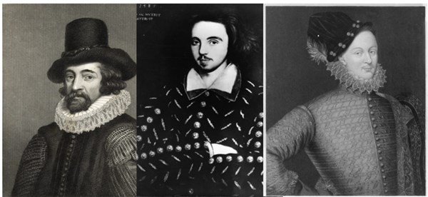 Những người được cho là tác giả các vở kịch của Shakespeare. Từ trái sang: Sir Francis Bacon, Christopher Marlowe, Edward de Vere.