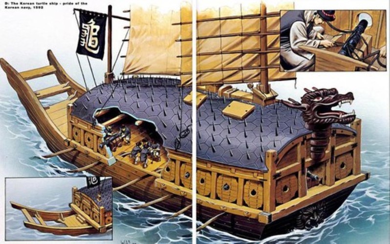 Mô hình chiến thuyền “con rùa” nổi tiếng của hải quân Triều Tiên thời xưa được Lý Thuấn Thần thiết kế để đánh bại quân địch.