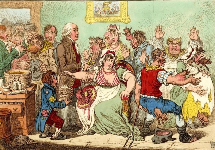Bức tranh mô tả cảnh tiêm chủng ở Anh vào năm 1802.