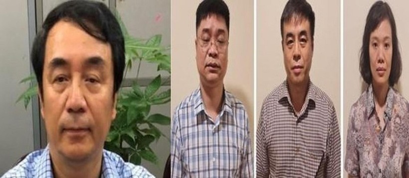 Các bị can (từ trái qua) Trần Hùng, Lê Việt Phương, Phạm Ngọc Hải, Thành Thị Đông Phương.