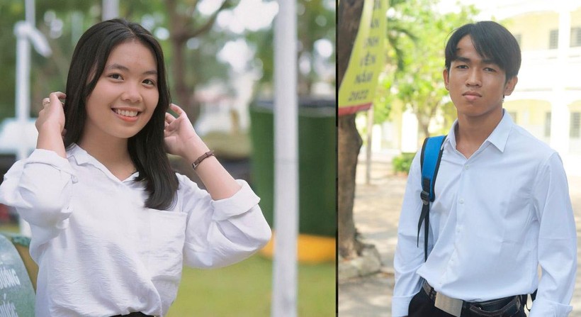Em Lê Thanh Huyền, tân sinh viên Sư phạm Ngữ văn và em Chau Chia, tân sinh viên Sư phạm tiếng Khmer.