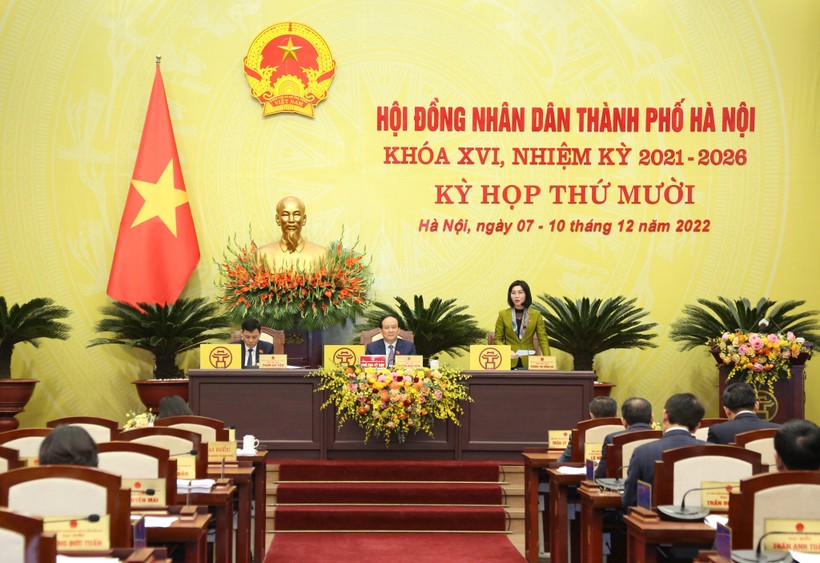 Quang cảnh Kỳ họp thứ 10 HĐND TP Hà Nội khóa XVI ngày 8/12.