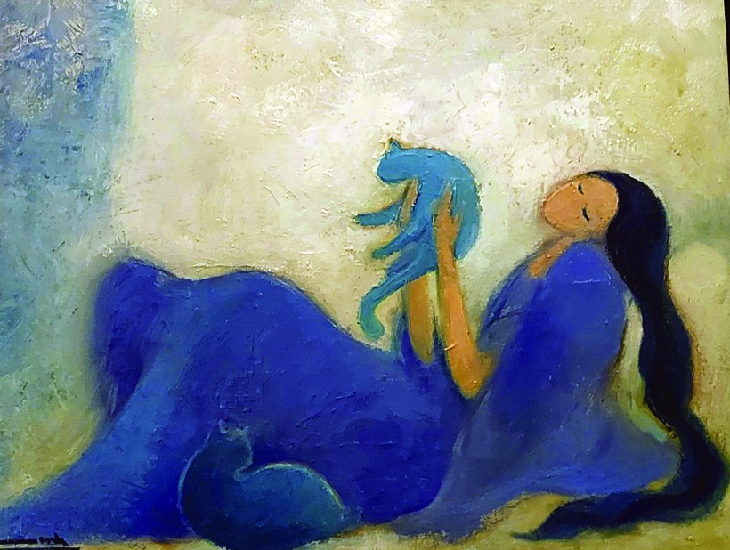 'Những chú mèo xanh' - tranh sơn dầu của Vương Linh.
