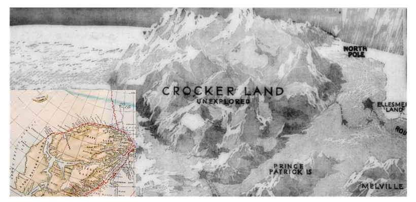 Vùng đất Crocker và vị trí của nó trên bản đồ theo mô tả của Robert Peary.