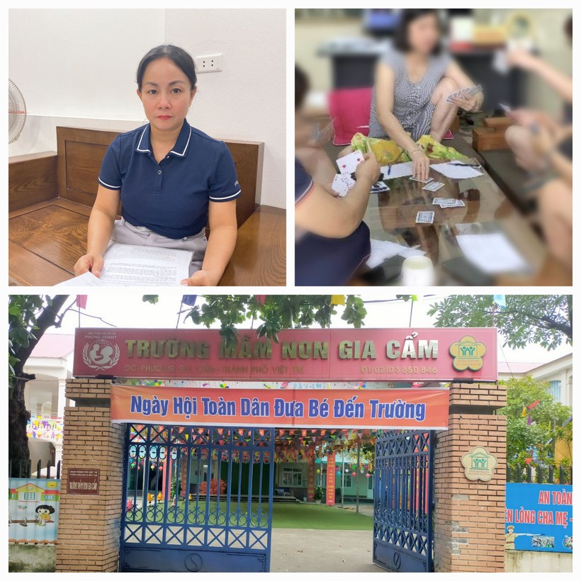 Trường Mầm non Gia Cẩm nơi bà Bùi Thị Mai (góc trái trên cùng) tố Hiệu trưởng (góc phải) có nhiều vi phạm. 