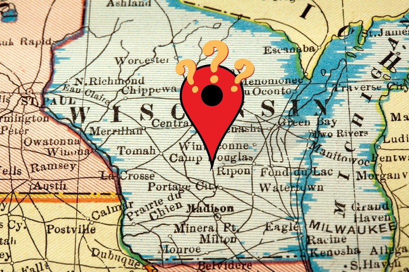 Thị trấn Doveland mà nhiều người xác nhận là thực tế nhưng không có tọa độ trên bản đồ bang Wisconsin.
