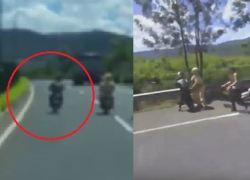 Hai thanh niên "đánh võng" trêu cảnh sát trên cao tốc đi Đà Lạt