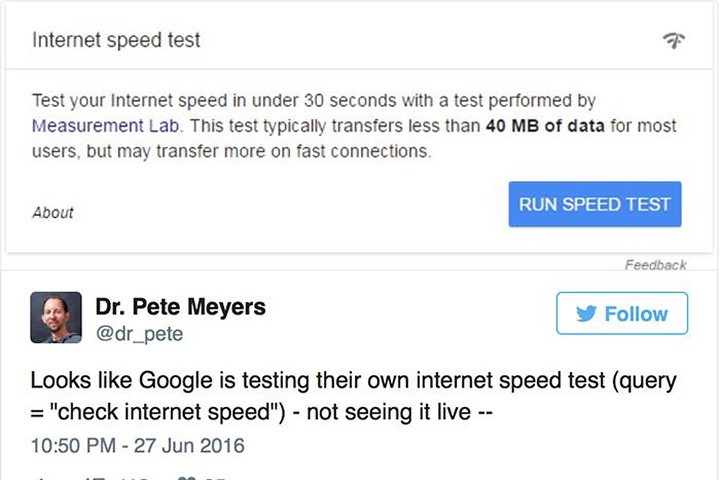 Google cho phép kiểm tra tốc độ Internet từ kết quả tìm kiếm