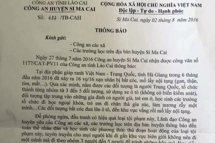 “Lỗi đánh máy” trong thông tin bắt cóc, mổ lấy nội tạng tại Lào Cai