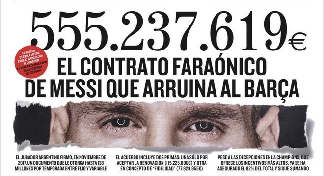 Tờ El Mundo tiết lộ số tiền khủng mà Barcelona phải chi cho Messi từ tháng 11/2017.