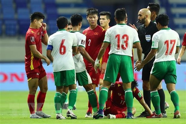Các cầu thủ Indonesia trong trận gặp Việt Nam tại bảng G vòng loại thứ 2 World Cup 2022 tối 7/6.