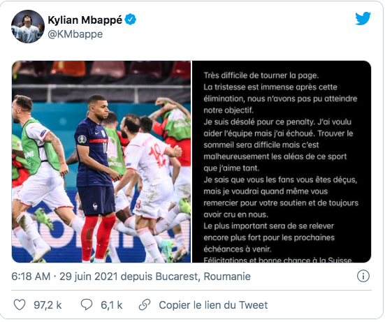 Ngôi sao Mbappe mất ngủ sau khi đá hỏng phạt đền khiến Pháp bị loại khỏi vòng 1/8 Euro 2020.