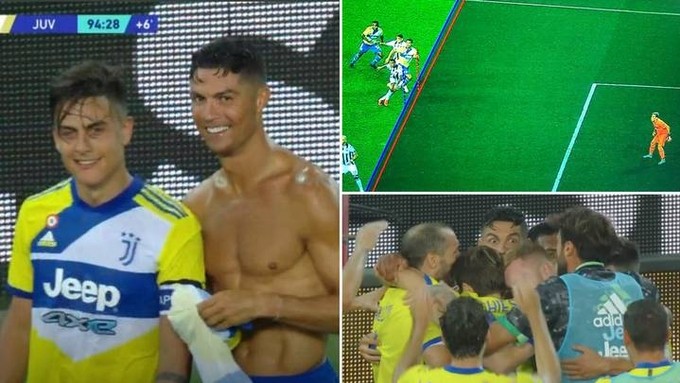 Ronaldo "tẽn tò" vì mừng bàn thắng hụt bị nhận thẻ vàng.