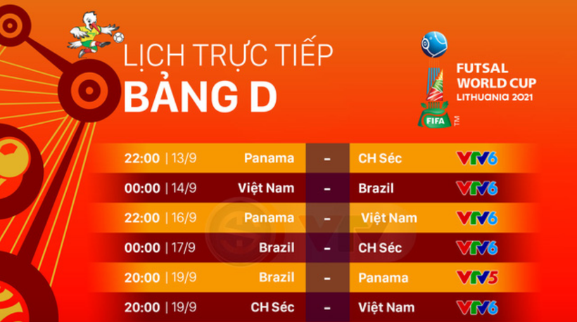 Lịch thi đấu vòng bảng của tuyển futsal Việt Nam.