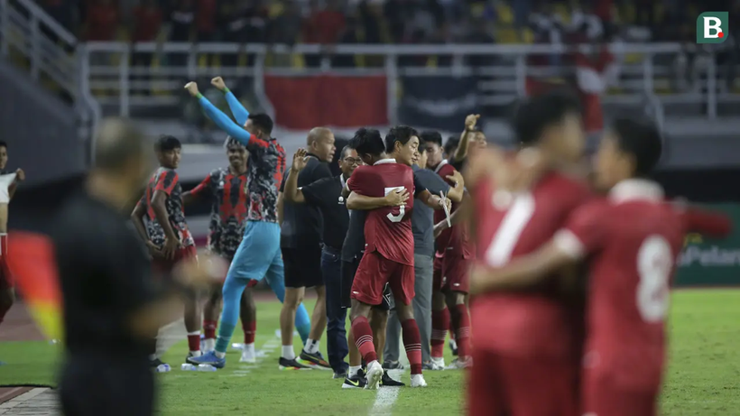Cầu thủ Indonesia mừng chiến thắng trước Việt Nam để giành suất dự giải U20 châu Á 2023.
