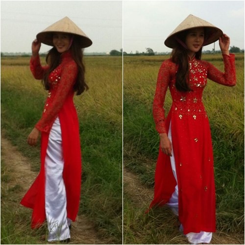 Mỹ nhân Hàn duyên dáng trong tà áo dài Việt Nam