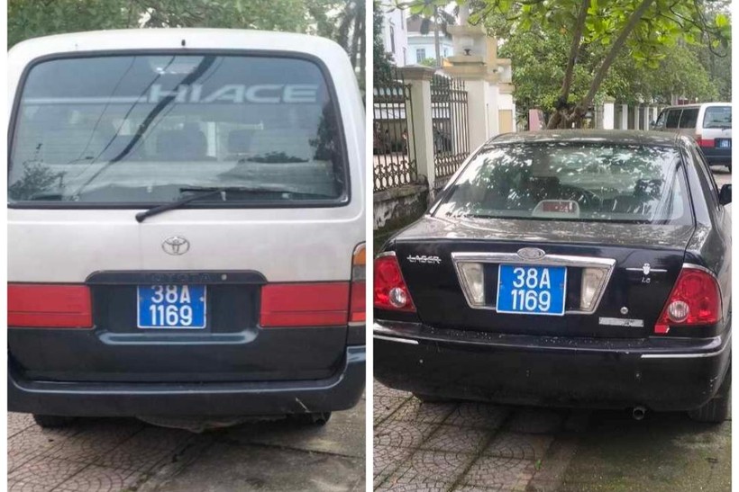 Hai xe ô tô trùng biển xanh đậu trên đường Võ Liêm Sơn, TP Hà Tĩnh gây xôn xao dự luận. (Ảnh: TT)