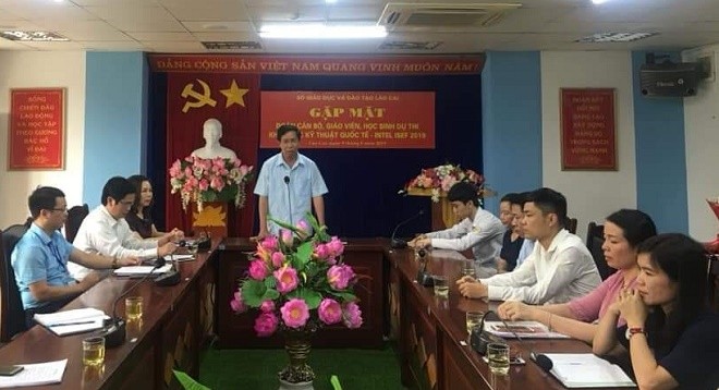 Giám đốc Sở Nguyễn Anh Ninh phát biểu tại buổi gặp mặt cán bộ, học sinh dự thi Intel ÍSEF 2019
