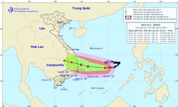 Dự báo đêm mai 10/11, bão Nakri  đổ bộ vào đất liền, trọng tâm 3 tỉnh Quảng Ngãi, Phú Yên, Bình Định