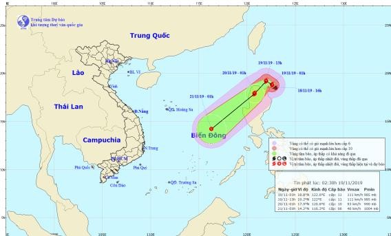 Hiện bão KALMAEGI ở ngay trên vùng biển đảo Lu-dông