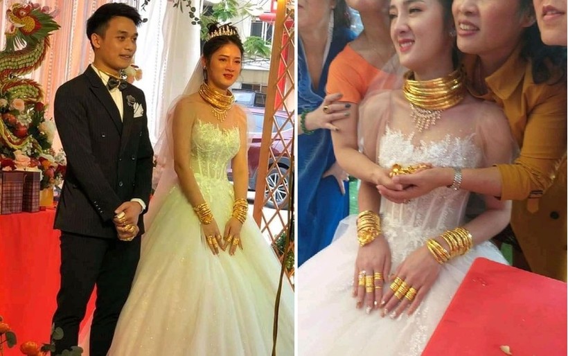 Hình ảnh cô dâu Cao Bằng đeo đầy vàng gây xôn xao cộng động mạng.