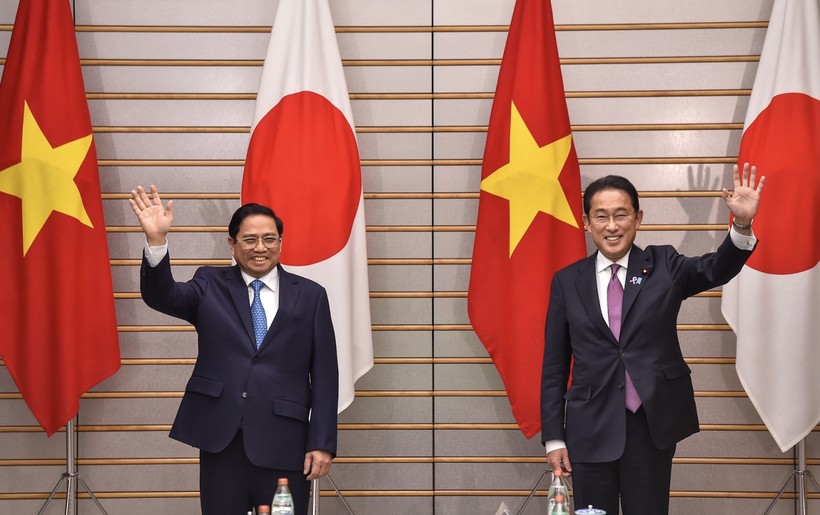 Thủ tướng Phạm Minh Chính và Thủ tướng Nhật Bản Kishida Fumio tại Hội đàm cấp cao Việt Nam-Nhật Bản. Ảnh: VGP.