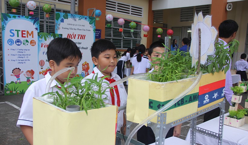 HS thiết kế các vườn rau tại Trường TH Phan Chu Trinh (quận Tân Phú, TPHCM) 