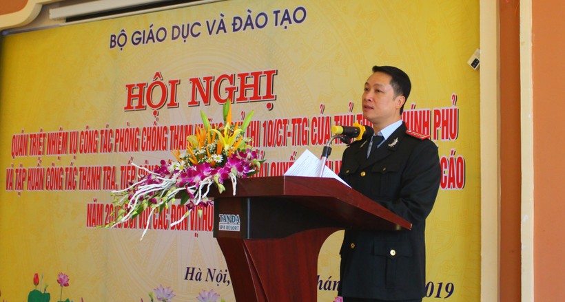 Quyền Chánh Thanh Tra Bộ GD&ĐT Nguyễn Đức Cường phát biểu khai mạc Hội nghị.