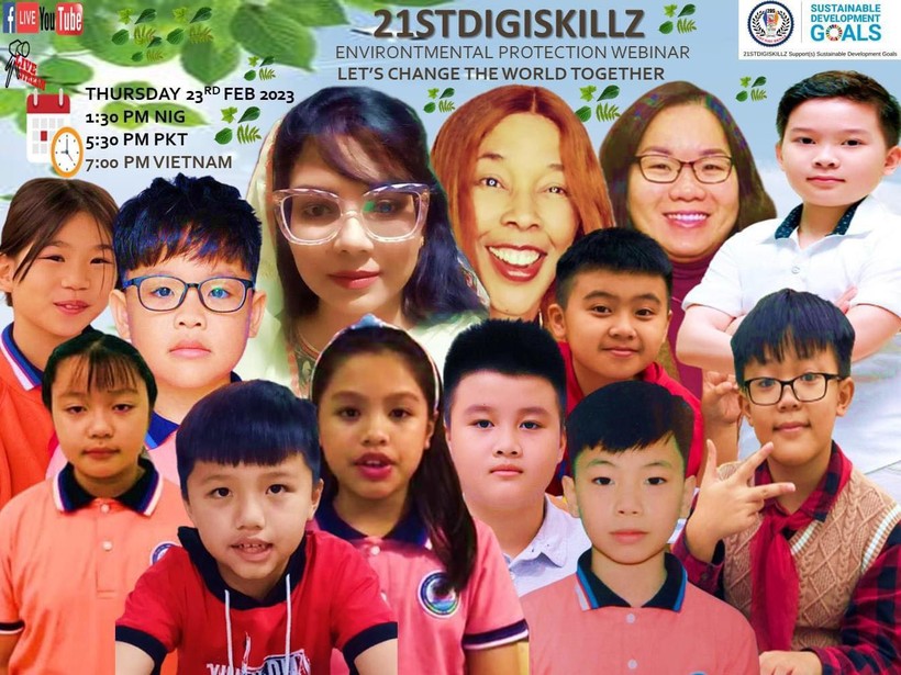 Nhóm học sinh, giáo viên tham gia dự án bảo vệ môi trường, trường Tiểu học Bắc Cường (Lào Cai)