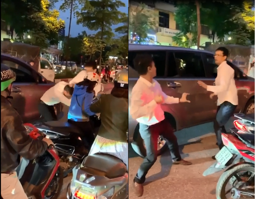 Clip: Va chạm giao thông, 2 tài xế lao vào "choảng" nhau giữa phố Hà Nội