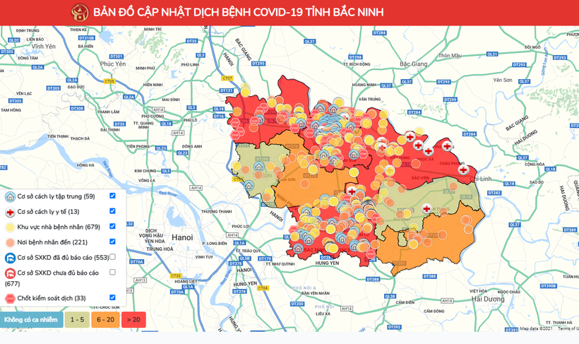 Bắc Ninh ra mắt bản đồ cập nhật tình hình dịch COVID-19