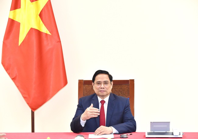 Thủ tướng Phạm Minh Chính điện đàm với Tổng Giám đốc WHO. Ảnh: VGP