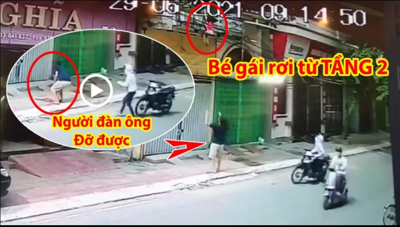 Video: Khoảnh khắc bé gái rơi từ tầng 2 được người đàn ông hứng đỡ ở Nam Định