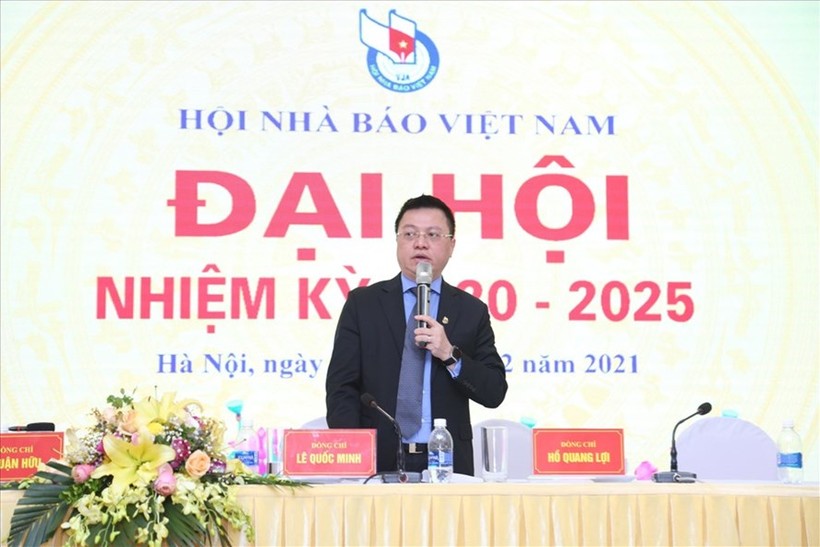 Chủ tịch Hội Nhà báo Việt Nam Lê Quốc Minh. Ảnh: T.Vương/Báo LĐ.
