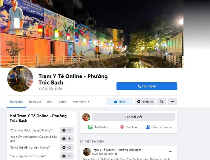 Địa chỉ của trang fanpage Facebook: Trạm Y tế Online - Phường Trúc Bạch. Nguồn: SYT Hà Nội.