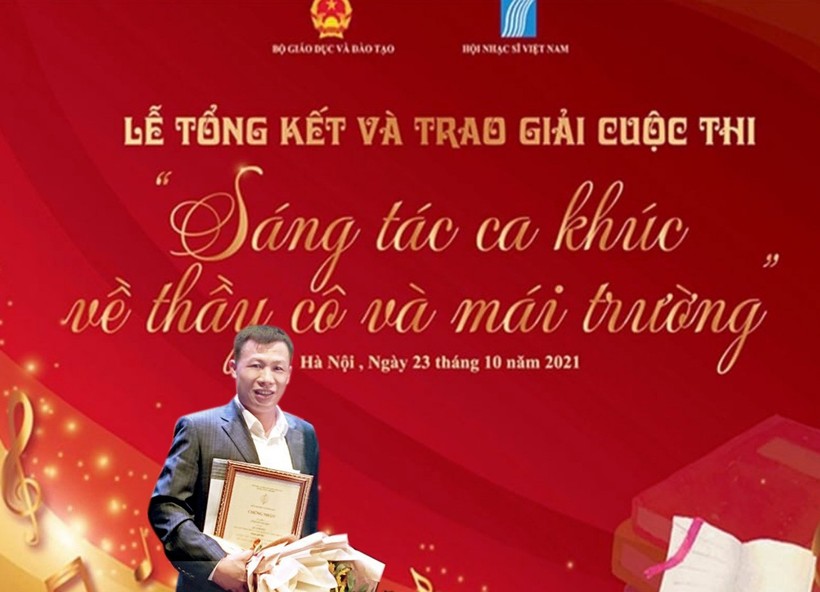 Thầy Lê Anh Hà tác giả ca khúc Tiếng hát trên non đạt giải Ba cuộc thi Sáng tác ca khúc về thầy cô và mái trường.