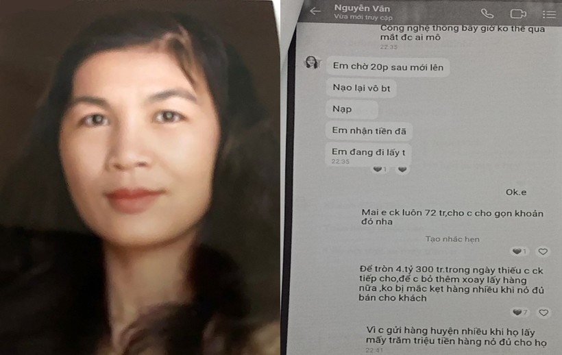 Chân dung đối tượng Nguyễn Thị Vân và tin nhắn trao đổi với nạn nhân. 