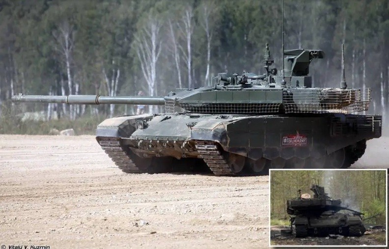Hình ảnh T-90M cháy đen được Ukraine công bố. 
