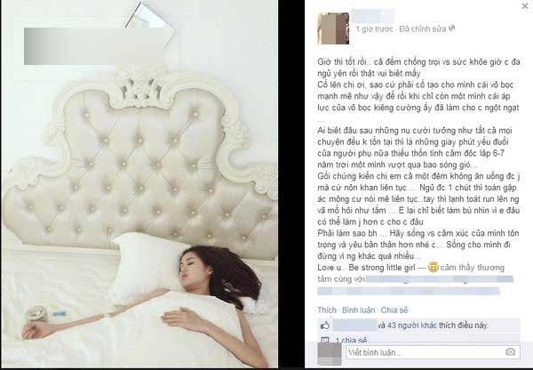 Câu status và bức hình một cậu bạn thân của Tâm Tít chia sẻ nói lên tình hình sức khỏe không tốt của cô nàng hiện nay.