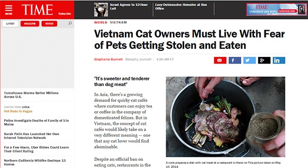 Thịt mèo Việt Nam gây sốc trên tạp chí nước ngoài