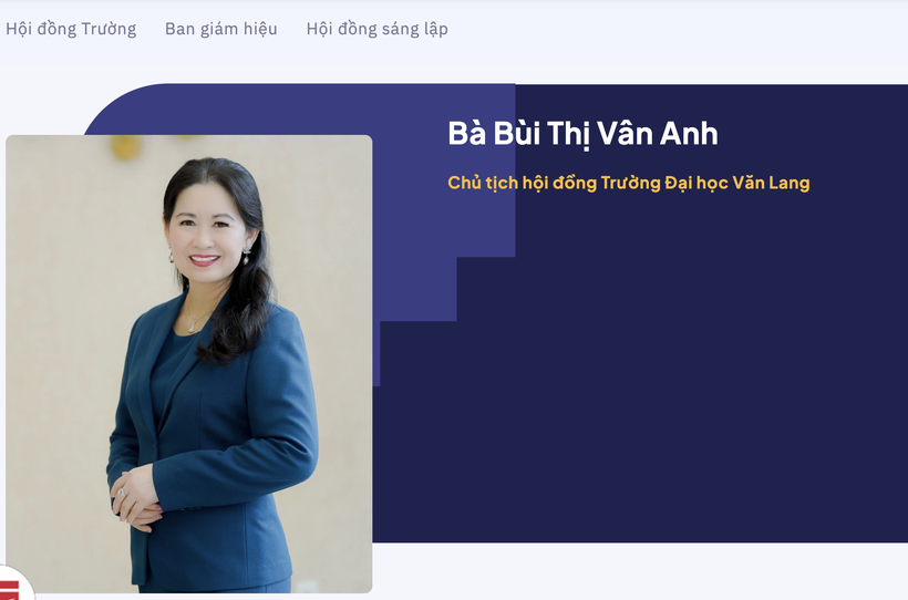 Bà Bùi Thị Vân Anh được giới thiệu là Chủ tịch Hội đồng Trường ĐH Văn Lang. Ảnh: VLU